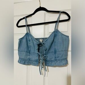 Aerie Denim Tie Front Denim Crop Top Size Medium